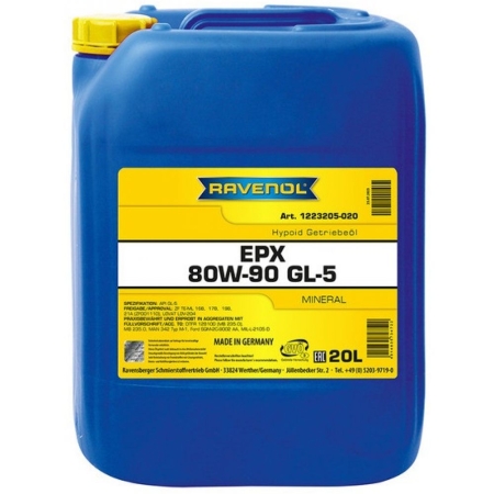 Трансмиссионное масло RAVENOL Getriebeoel EPX 80W-90 GL-5 20л (4014835734722)